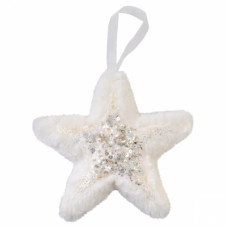 Ялинкова іграшка YES! Fun зірка пухнаста кремово-біла з декором, 16*16 см (973537)