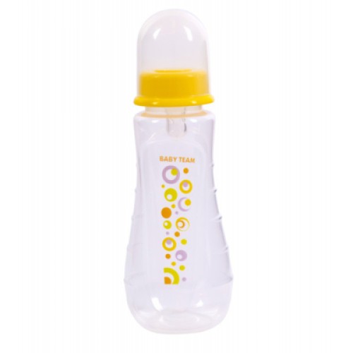 Пляшечка для годування Baby Team ергономічної форми із силіконовою соскою 0+ 250 мл (1412_жовта)