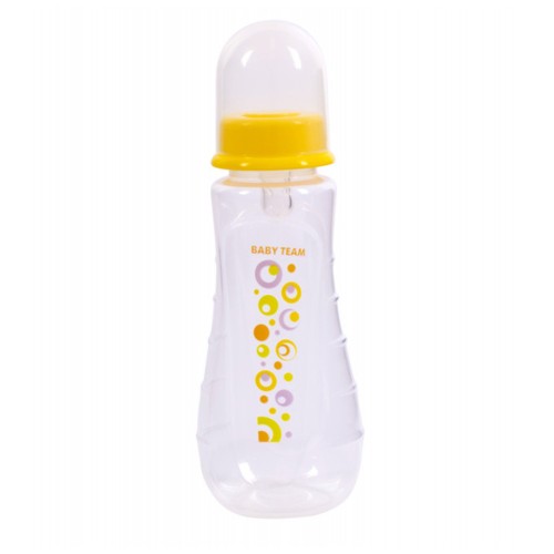 Пляшечка для годування Baby Team ергономічної форми із силіконовою соскою 0+ 250 мл (1412_жовта)