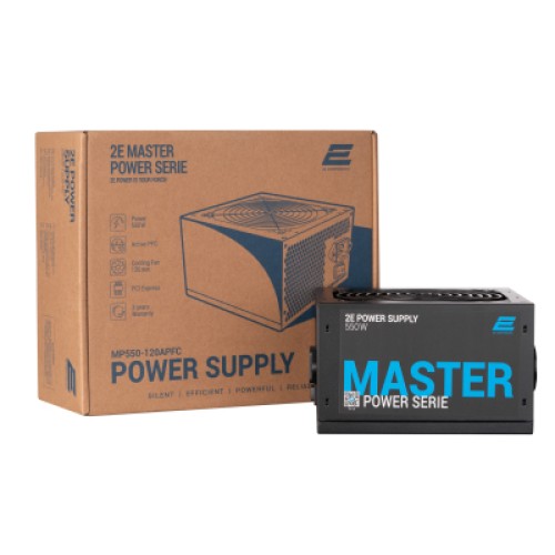 Блок живлення 2E MASTER POWER (550W), >80, 80+ White, 120mm, 1xMB 24pin(20+4), 1xCPU 8pin(4+4), 3xMolex, 5xSATA, (2E-MP550-120APFC)