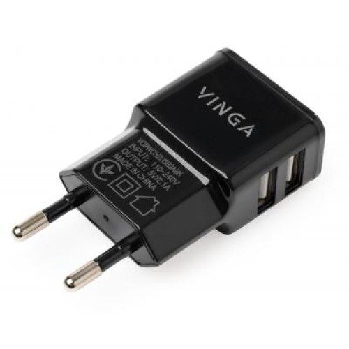 Зарядний пристрій Vinga 2 Port USB Wall Charger 2.1A (VCPWCH2USB2ABK)