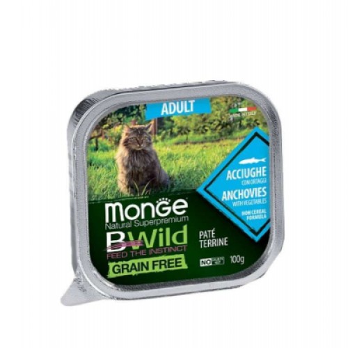 Паштет для котів Monge BWild Grain Free Wet Anchovies Adult Cat 100 г (8009470012874)