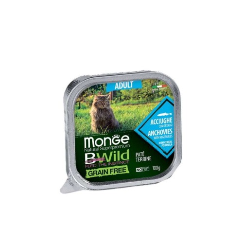 Паштет для котів Monge BWild Grain Free Wet Anchovies Adult Cat 100 г (8009470012874)