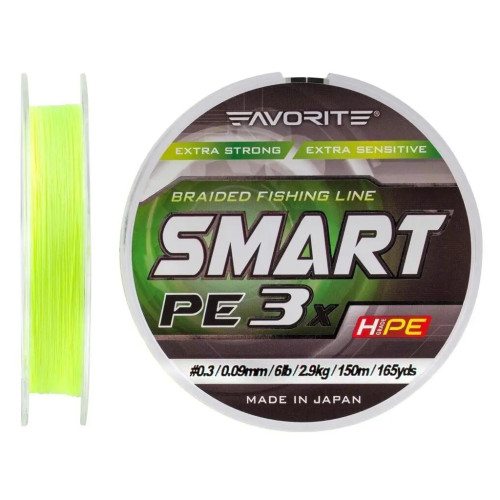 Шнур Favorite Smart PE 3x 150м 0.3/0.09mm 6lb/2.9kg Fl.Yellow (1693.10.53)