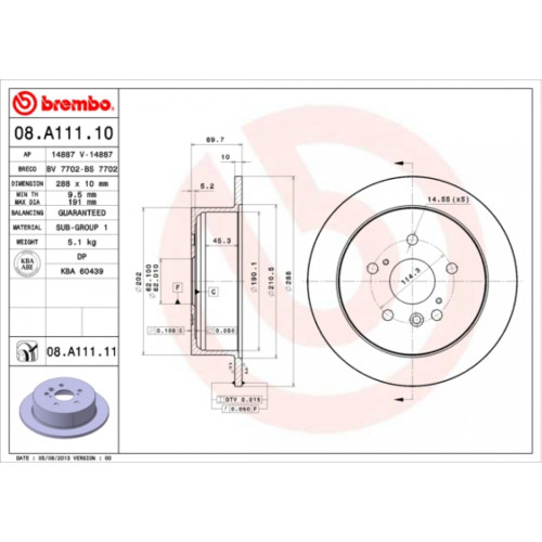 Гальмівний диск Brembo 08.A111.11