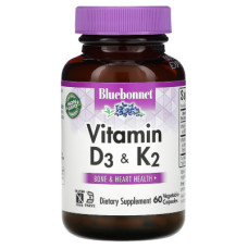 Вітамін Bluebonnet Nutrition Вітаміни D3 і K2, Vitamins D3 & K2, 60 вегетаріанських капсу (BLB-00654)