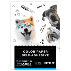 Кольоровий папір Kite А5 самоклейкий Dogs 10 аркушів/10 кольорів (K22-294)