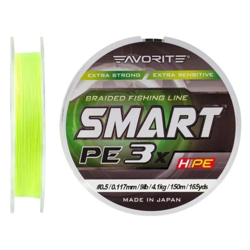 Шнур Favorite Smart PE 3x 150м 0.5/0.117mm 9lb/4.1kg Fl.Yellow (1693.10.55)