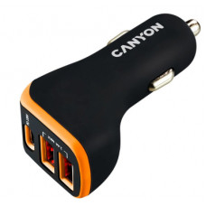 Зарядний пристрій Canyon Universal 3xUSB car adapter Black+Orange (CNE-CCA08BO)