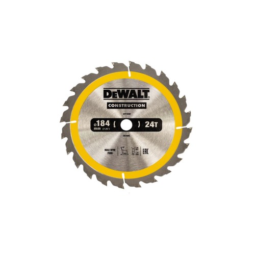 Диск пильний DeWALT CONSTRUCTION, 184 х 16 мм, 24z (ATB), 16 градусів (DT1939)