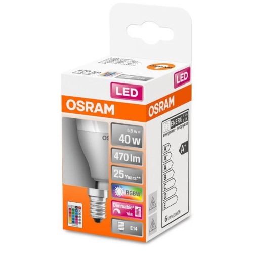 Лампочка Osram LED STAR Е14 5.5-40W 2700K+RGB 220V Р45 пульт ДУ (4058075430877)