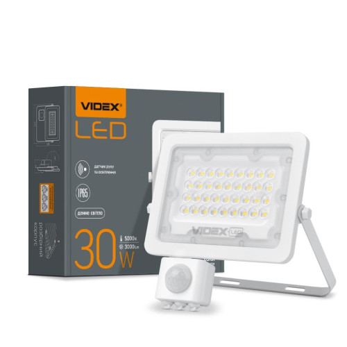 Прожектор Videx LED 30W 5000K з датчиком руху (VL-F2e3)