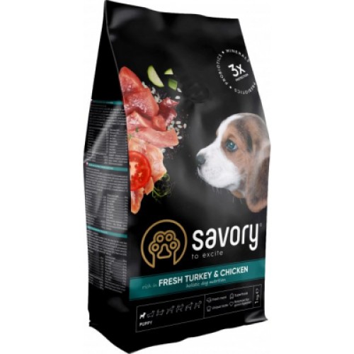 Сухий корм для собак Savory Puppy rich in Fresh Turkey and Chicken 3 кг (4820232630297)