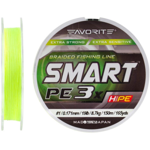 Шнур Favorite Smart PE 3x 150м 1.0/0.171mm 19lb/8.7kg Fl.Yellow (1693.10.58)