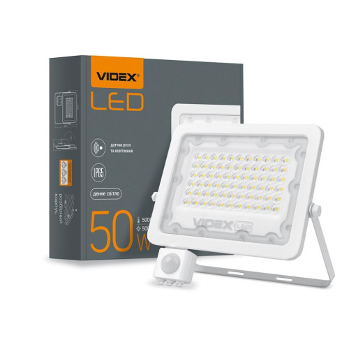 Прожектор Videx LED 50W 5000K з датчиком руху (VL-F2e505W-S)