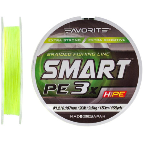 Шнур Favorite Smart PE 3x 150м 1.2/0.187mm 20lb/9.5kg Fl.Yellow (1693.10.59)