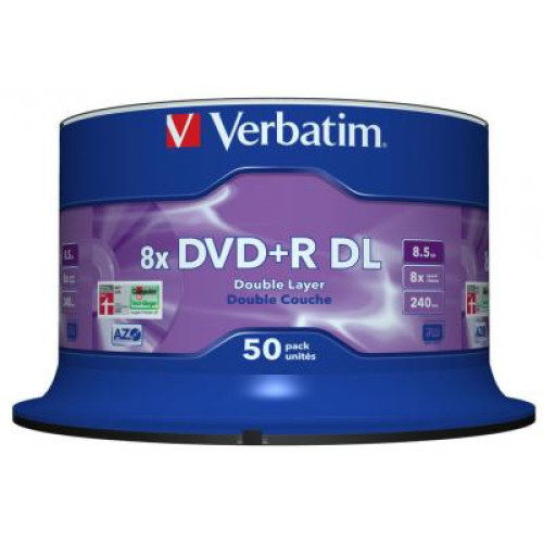 Диск DVD Verbatim 8.5Gb 8X CakeBox 50 шт MATT SILVER SURFACE (43758)