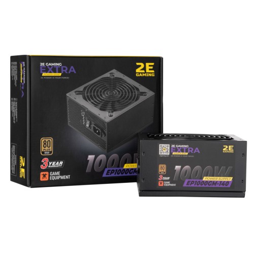 Блок живлення 2E GAMING EXTRA POWER (1000W), >90, 80+ Gold, 140mm, 1xMB 24pin(20+4), 2xCPU 8pin(4+4), 4xMolex, 6x (2E-EP1000GM-140)