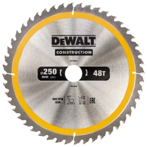 Диск пильний DeWALT CONSTRUCTION 250х30 мм, 48z (ATB) + 10 град (DT1957)