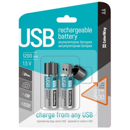 Акумулятор ColorWay AA USB 1200 mAh 1.5V R6 * 2 (CW-UBAA-02)