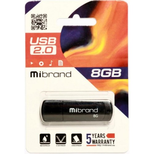 USB флеш накопичувач Mibrand 8GB Grizzly Black USB 2.0 (MI2.0/GR8P3B)