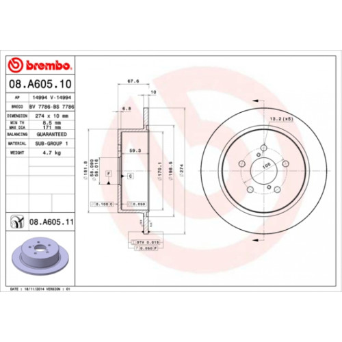 Гальмівний диск Brembo 08.A605.11