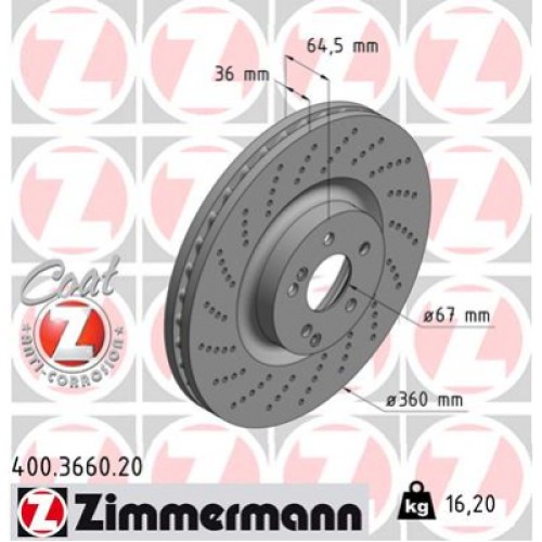 Гальмівний диск ZIMMERMANN 400.3660.20