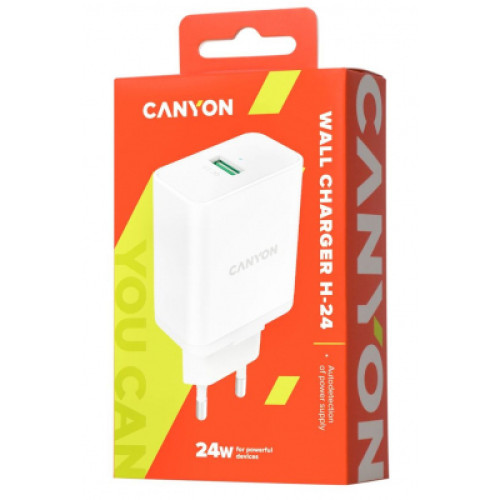 Зарядний пристрій Canyon Wall charger with 1*USB, QC3.0 24W (CNE-CHA24W)