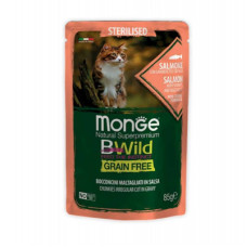 Вологий корм для кішок Monge BWild Cat Free Wet Sterilized лосось з креветками 85 г (8009470012782)