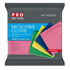 Серветки для прибирання PRO service Standard з мікрофібри для скла мікс кольорів 4 шт. (4823071641394)