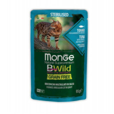 Вологий корм для кішок Monge BWild Cat Free Wet Sterilized тунець з креветками 85 г (8009470012799)