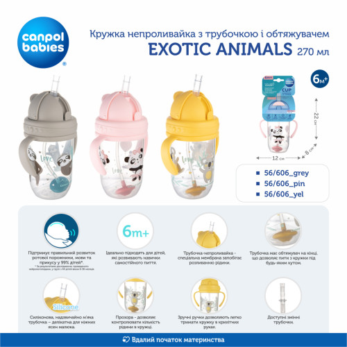 Поїльник-непроливайка Canpol babies Exotic Animals з трубочкою і обтяжувачем 270 мл Жовта (56/606_yel)