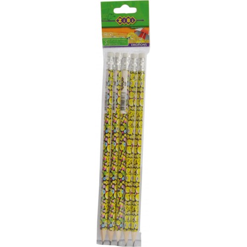 Олівець графітний ZiBi HB, with eraser, EMOTIONS, SET 5шт, blіster (ZB.2308-5)