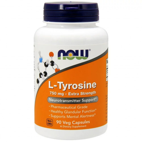 Амінокислота Now Foods L-Тирозин, L-Tyrosine, 750 мг, 90 вегетаріанських капсул (NOW-00165)