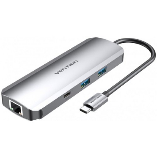 Концентратор Vention USB3.1 Type-C --> HDMI/USB 3.0x2/RJ45/USB-C/SD/TF/TRRS 3.5mm (TOMHB)