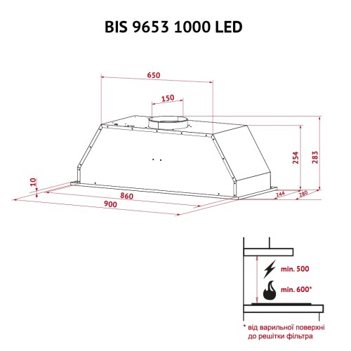 Витяжка кухонна Perfelli BIS 9653 I 1000 LED