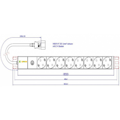 Силовий блок Conteg 19" 1U w/PDU 8xSchuko, вилка C14, кабель 2м (DP-RP-08-SCHUF-IEEC14/S)