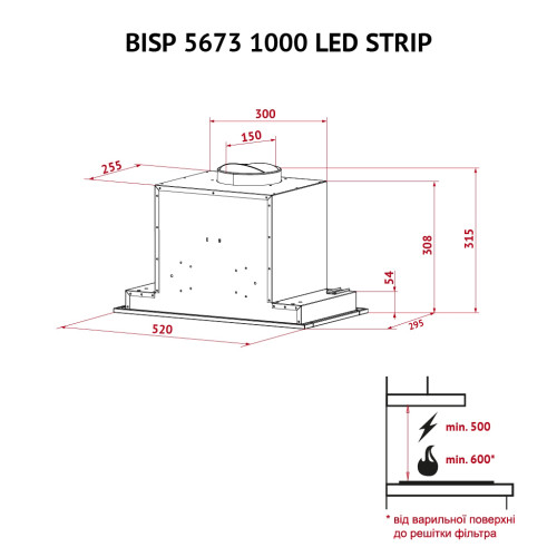 Витяжка кухонна Perfelli BISP 5673 BL 1000 LED Strip