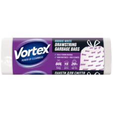Пакети для сміття Vortex з затяжкою білі 60 л 15 шт. (4823071640427)