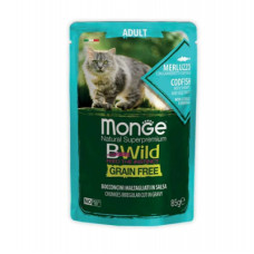 Вологий корм для кішок Monge BWild Cat Free Wet з тріскою та креветками 85 г (8009470012768)