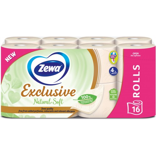 Туалетний папір Zewa Exclusive Natural Soft 4 шари 16 рулонів (7322541361918)