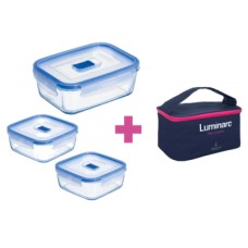 Харчовий контейнер Luminarc Pure Box Active набор 3шт 2х380мл/820мл/ + сумка (P8002)