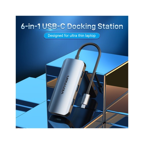 Концентратор Vention USB3.1 Type-C --> HDMI/USB-C Gen 1/USB 3.0x3/PD 100W Hub 6-i (TOFHB)