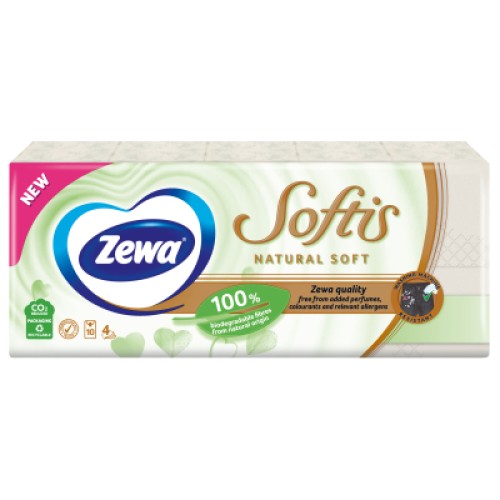 Серветки косметичні Zewa Softis Natural Soft 10 x 9 шт. (7322541351872)