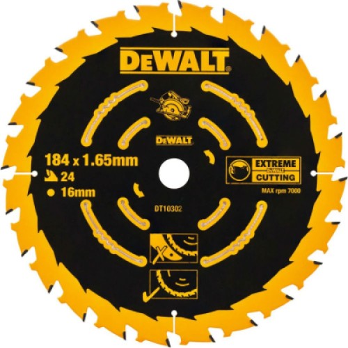 Диск пильний DeWALT EXTREME , 184х16, 24 z, ATB, 18 градусів, швидкий різ (DT10302)