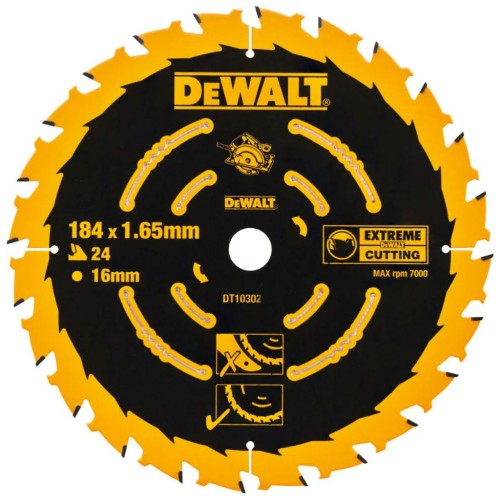 Диск пильний DeWALT EXTREME , 184х16, 24 z, ATB, 18 градусів, швидкий різ (DT10302)