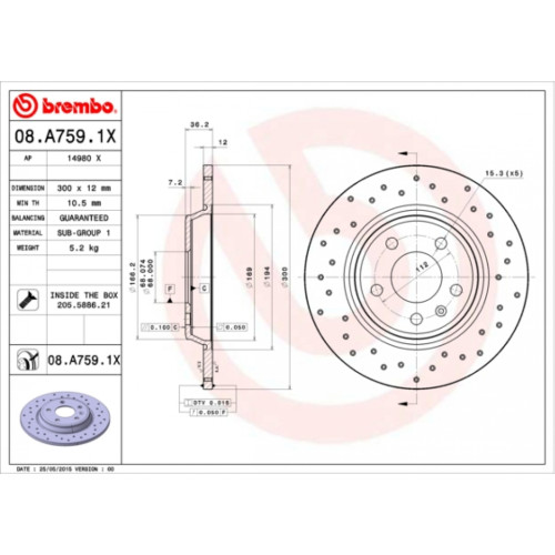 Гальмівний диск Brembo 08.A759.1X