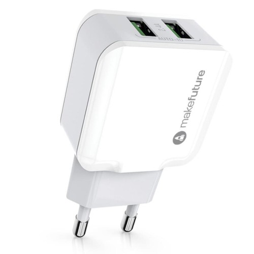 Зарядний пристрій MakeFuture 2 USB (2.4 A) White (MCW-21WH)