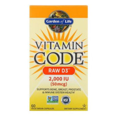 Вітамін Garden of Life Сирий Вітамін D3, RAW D3, Vitamin Code, 2000 МЕ (50 мкг), 60 (GOL-11413)