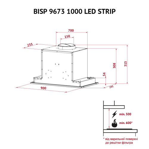 Витяжка кухонна Perfelli BISP 9673 BL 1000 LED Strip